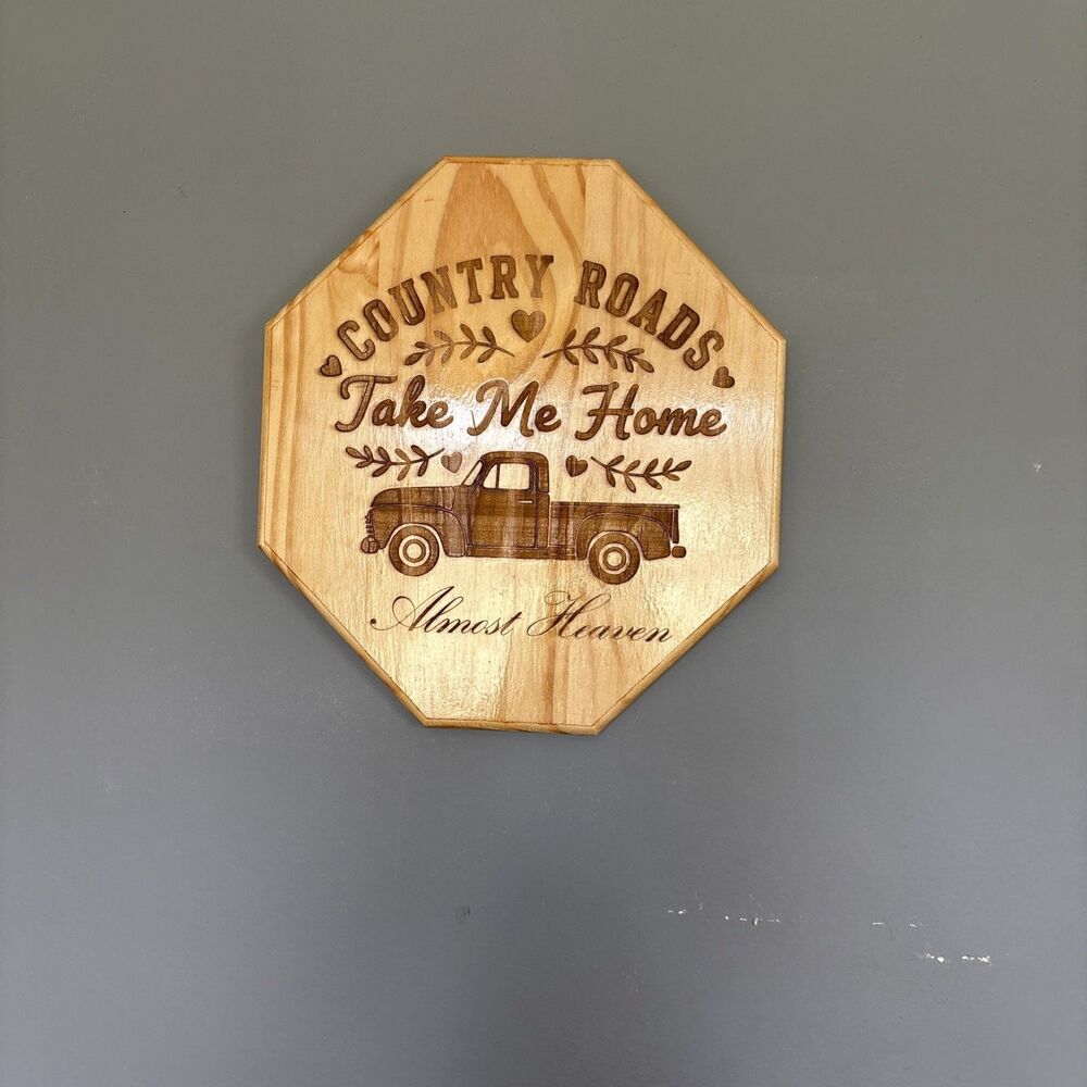 Handmade Wooden Decor Country Roads Octagon Shape Cottagecore 12 X 13 Inches
